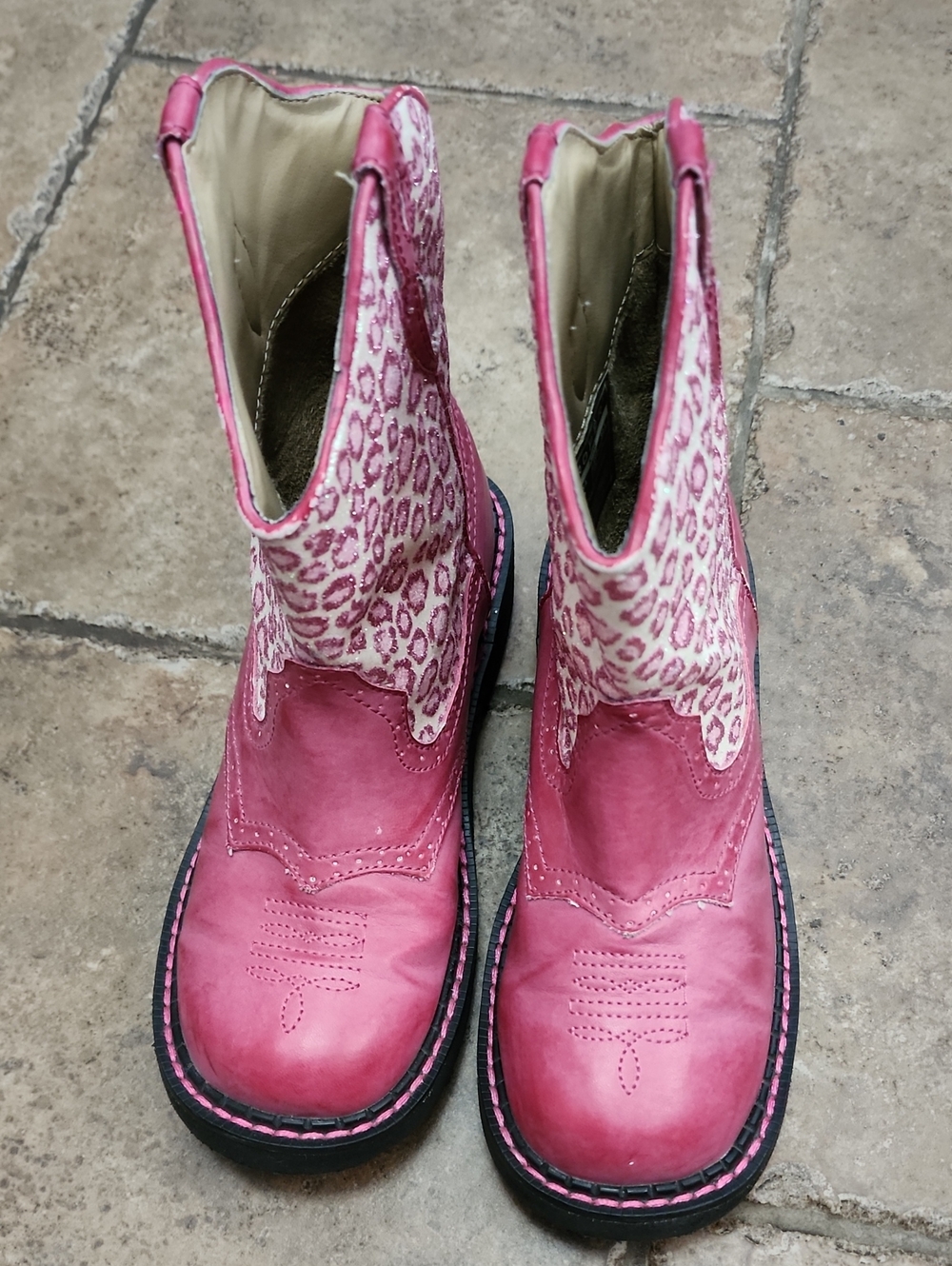 Roper Western Toddler Girls Pink Glitter Leopard Cowgirl Boots Size 2 Excellent